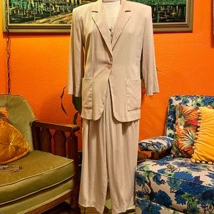90s wide leg camel colored pant suit